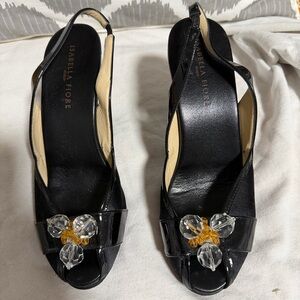 Isabella Fiore Black Slingback Heels with Crystal Accents